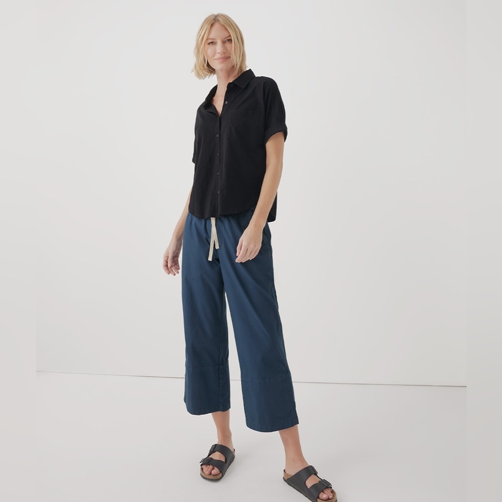 Pact Relaxed Slub Button Up Top Black